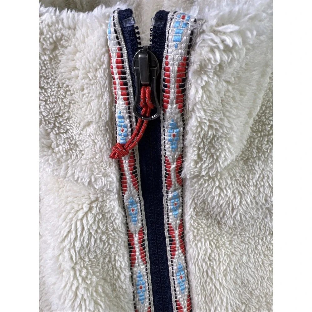 Orvis Sherpa Vest Womens XL Aztec Trim Cream White Full Zip Pockets Preppy‎